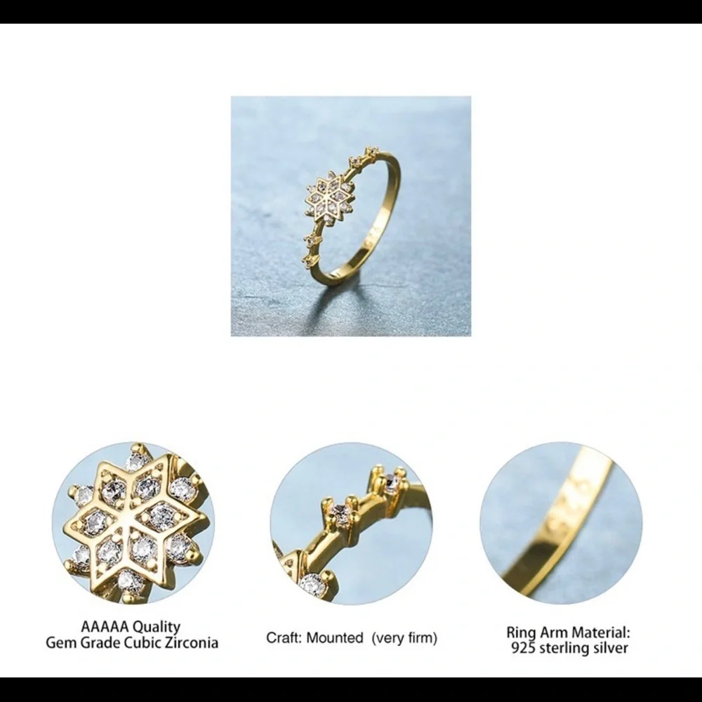 White Crystal Stone Zircon Thin Snowflake Ring - Picture 8 of 9